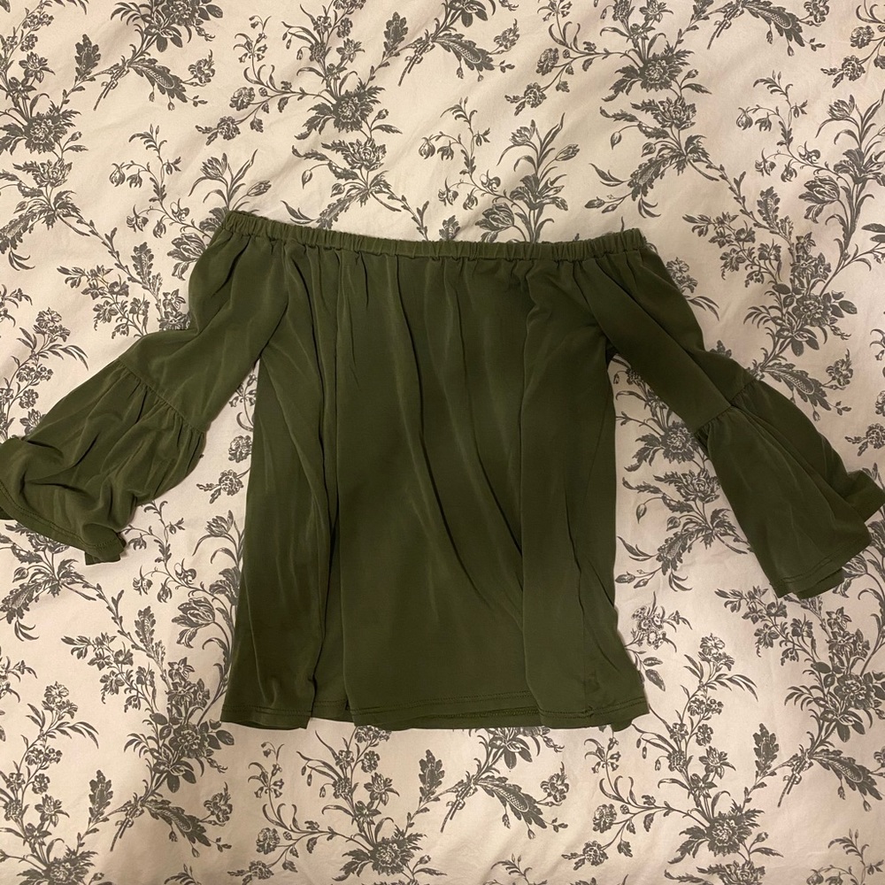 Green off the shoulder shirt
